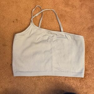 Light Blue One-Shoulder Ribbed Crop Top